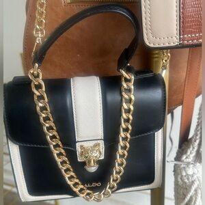 Aldo Black and Cream Crossbody with Gold Chain